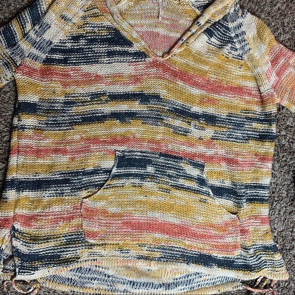 Free People Linen Cotton Women’s  Hooded Long Sleeve Sweater Boho size Medium - Picture 2 of 5